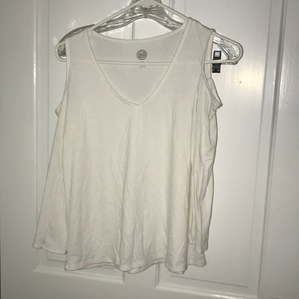 White long sleeve top with shoulder cut outs